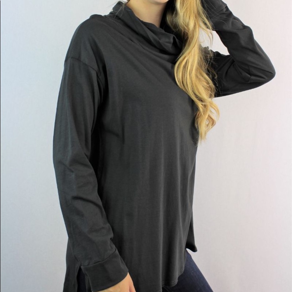 Long Sleeve Cowl Neck Solid Top in Black